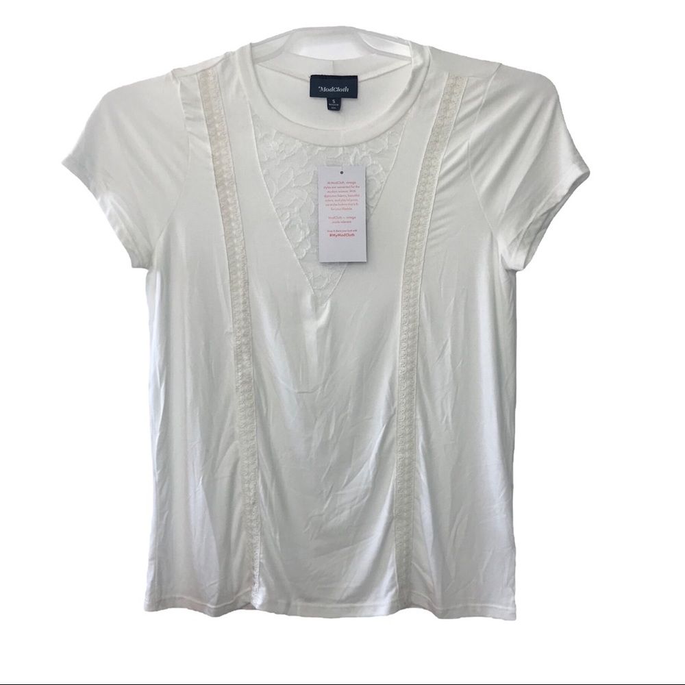 NWT ModCloth Open Mind lace top white S shirt sleeve shirt tee tshirt